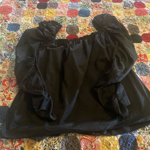 Kate Spade | Black Ruched Puff Sleeve Square-Neck Poplin Blouse Top, size 12 - Picture 9 of 9